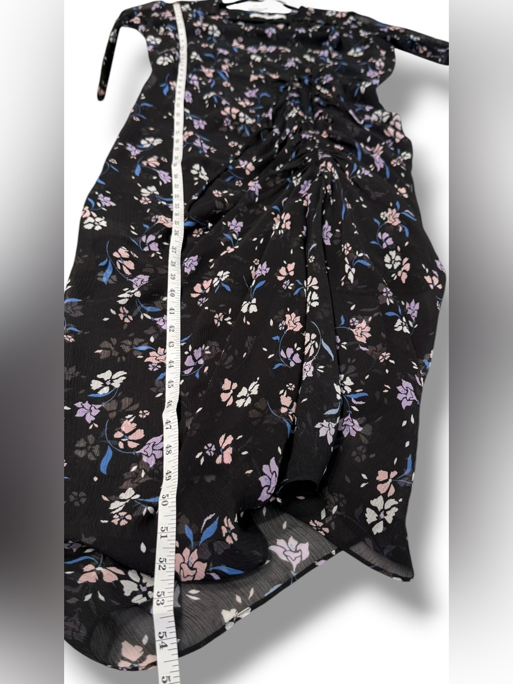 Veronica Beard Silk Mariposa Black Floral Semi Sheer Ruched Midi Dress Sz 8 - Picture 11 of 14